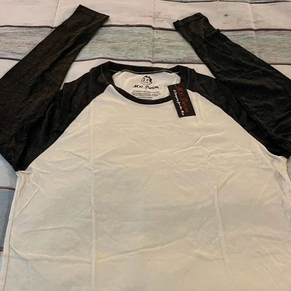 Mr. Swim Triblend Raglan Tee, Cream/Black, Large, NWT